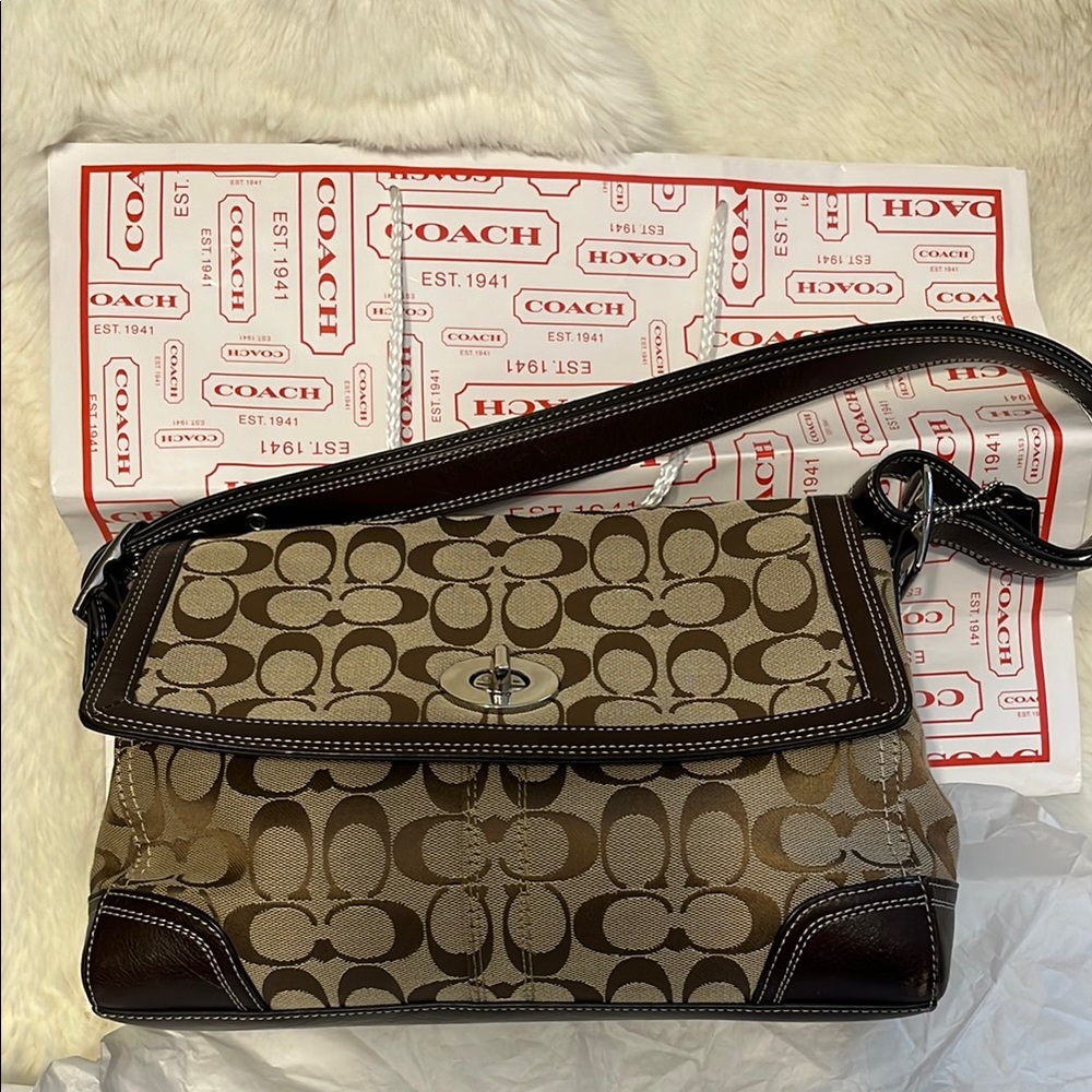 Coach Brown and Tan Shoulder Bag